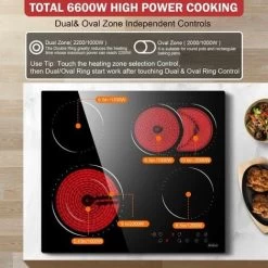 Ceramic Hob, 4 Zone Built-in Electric Hob 60cm, Ceramic Cooktop With Touch Control, 6400W, 9 Power Levels, Dual Ring Zone, Oval Zone, Timer, Child Lock, For All Pots, Hard Wired, Without Plug -Kitchen Supplies Discount Store 72566715 3