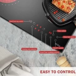 Ceramic Hob, 4 Zone Built-in Electric Hob 60cm, Ceramic Cooktop With Touch Control, 6400W, 9 Power Levels, Dual Ring Zone, Oval Zone, Timer, Child Lock, For All Pots, Hard Wired, Without Plug -Kitchen Supplies Discount Store 72566715 4