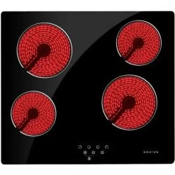 NOXTON Ceramic Hob, Built-in 4 Zone Electric Hobs 60cm Black Glass Panel Cooker With Touch Controls