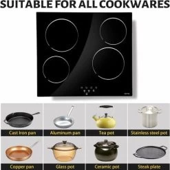 NOXTON Ceramic Hob, Built-in 4 Zone Electric Hobs 60cm Black Glass Panel Cooker With Touch Controls -Kitchen Supplies Discount Store 72566716 4