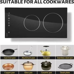 NOXTON Ceramic Hob, 2 Zone Domino Cooker Built-in 30cm Electric Hobs Black Glass Hot Plate Cooktop With Touch Controls -Kitchen Supplies Discount Store 72566717 4