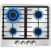 NOXTON Built-in 4 Burner Gas Cooker, Stainless Steel Gas Hob With Flame Out Protection, Cast Iron Pan Support, NG/LPG Kit, 59cm X 51cm -Kitchen Supplies Discount Store 72566718 1