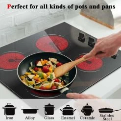 Ceramic Hob 4 Zones Electric Hob With Knobs Built In 6000W Ceramic Hob 60cm With Non-abrasive Black Glass Auto Switch Off Safety Hard Wire, No Plug Included -Kitchen Supplies Discount Store 72566724 2