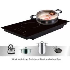 NOXTON Induction Hob Built-in 2 Zone Domino Electric Hobs With Touch Controls Black Glass Hot Plate 30cm 3500W -Kitchen Supplies Discount Store 72566725 3