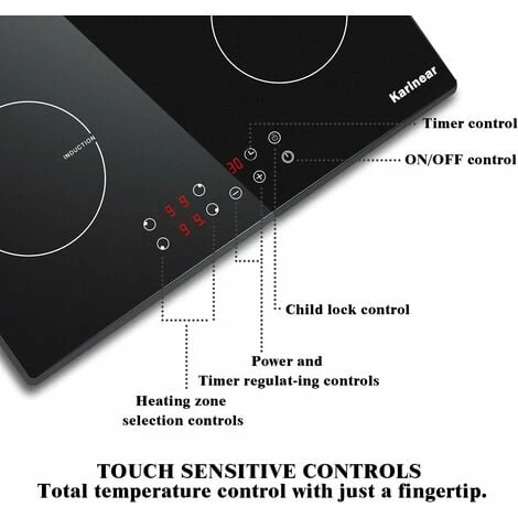 Karinear Plug In Induction Hob, 60cm 4 Zones Electric Hob With Touch Control, Black Vitro Ceramic Glass 6 Karinear Plug In Induction Hob, 60cm 4 Zones Electric Hob With Touch Control, Black Vitro Ceramic Glass - Image 4