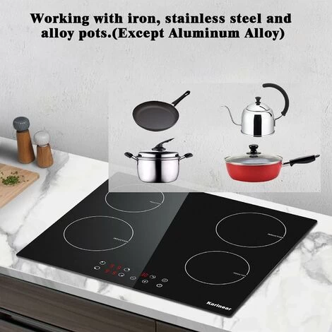 Karinear Plug In Induction Hob, 60cm 4 Zones Electric Hob With Touch Control, Black Vitro Ceramic Glass 7 Karinear Plug In Induction Hob, 60cm 4 Zones Electric Hob With Touch Control, Black Vitro Ceramic Glass - Image 5