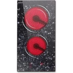 2 Zone Ceramic Hob, Hobsir Built-in Electric Hob 30cm, Marble, 3200W, Touch Control, Doul Zone, 9 Heating Levels, Safety Lock,Timer, Hard Wire, No Plug Included, LH07