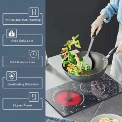 2 Zone Ceramic Hob, Hobsir Built-in Electric Hob 30cm, Marble, 3200W, Touch Control, Doul Zone, 9 Heating Levels, Safety Lock,Timer, Hard Wire, No Plug Included, LH07 -Kitchen Supplies Discount Store 73150174 5