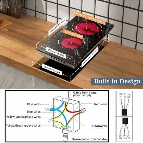 2 Zone Ceramic Hob, Hobsir Built-in Electric Hob 30cm, Marble, 3200W, Touch Control, Doul Zone, 9 Heating Levels, Safety Lock,Timer, Hard Wire, No Plug Included, LH09 4 2 Zone Ceramic Hob, Hobsir Built-in Electric Hob 30cm, Marble, 3200W, Touch Control, Doul Zone, 9 Heating Levels, Safety Lock,Timer, Hard Wire, No Plug Included, LH09 - Image 2