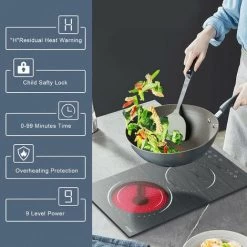 2 Zone Ceramic Hob, Hobsir Built-in Electric Hob 30cm, Marble, 3200W, Touch Control, Doul Zone, 9 Heating Levels, Safety Lock, Timer, Hard Wire, No Plug Included, LH06 -Kitchen Supplies Discount Store 73150181 5