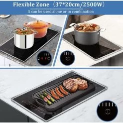 Plug In Induction Hob, Hobsir 2 Zone Electric Hob 30cm, Double Induction Hob With Stainless Steel Frame, Flexible Zone, Bulit-in, 2800W, Slider Touch, Timer, Pause Function, Child-safety Lock, 13 Amp -Kitchen Supplies Discount Store 81851227 3