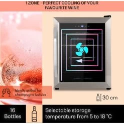 Klarstein Vinamour 16 Uno Wine Fridge 16 Bottles/42 Litres 5-18°C 41dB Glass -Kitchen Supplies Discount Store 83740595 3