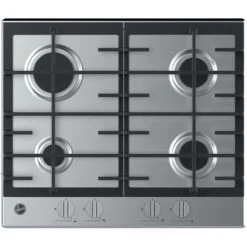 Hoover 60cm 4 Burner Gas Hob In Stainless Steel, Cast Iron Grids - HHG6BRK3X