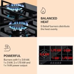 Klarstein Ignito Chef Edition 5 Zones Gas Hob 5 Burners Sabaf Burners Glass Ceramic -Kitchen Supplies Discount Store 88778463 3