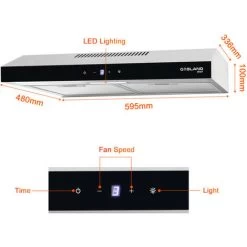 Gasland Chef SR60SS Visor Cooker Hoods 60cm, Quiet Cooker Hood Exhaust 202 M³/h With Carbon Filters Recirculating, 3 Levels Touch Control Undercabinet Extractor Stainless Steel Silver Glass Screens [E -Kitchen Supplies Discount Store 90748752 5