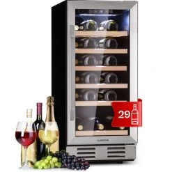 Klarstein Vinovilla 29 Built-In Wine Fridge 81 L / 29 Bottles 1 Zone Glass Door Stainless Steel