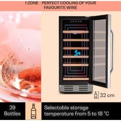 Klarstein Vinovilla 29 Built-In Wine Fridge 81 L / 29 Bottles 1 Zone Glass Door Stainless Steel -Kitchen Supplies Discount Store 92526667 3