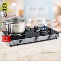 Klarstein Barzona 3 Camping Stove 3 Burners 3.4 KW & 0.75 KW & 4.3 KW Glass Top And Stainless Steel Housing