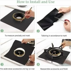 4Pcs Gas Hob Protector Teflon Silver Hob Gas Protector Gas Stove Protector Gas Stove Gas Burner Protector Anti-Corrosion Non-Stick (Black 2727cm) -Kitchen Supplies Discount Store 96487018 3