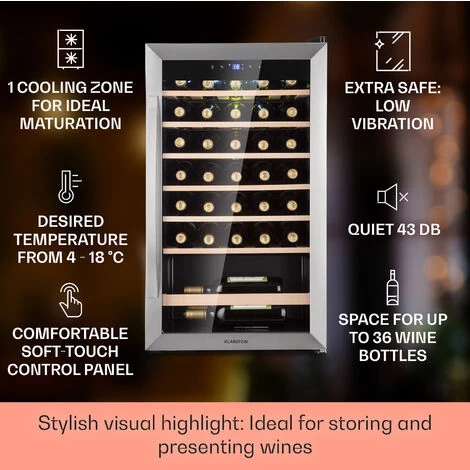 Klarstein Vinamour 32 Uno Wine Fridge 1 Zone 95 L / 36 Bottles 4-18°C Touch 4 Klarstein Vinamour 32 Uno Wine Fridge 1 Zone 95 L / 36 Bottles 4-18°C Touch - Image 2