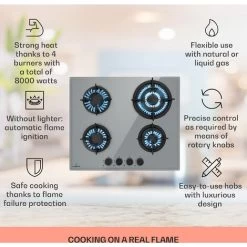 Klarstein Firetale Gas Hob 4-Burner 60 Cm Aluminium Burner Natural Gas/Propane Incl. Hose And Pressure Reducer -Kitchen Supplies Discount Store 96900302 2