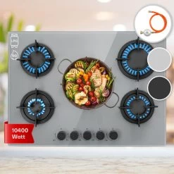 Klarstein Firetale Gas Hob 5-Burner 70 Cm Aluminium Burner Natural Gas/Propane Incl. Hose And Pressure Reducer