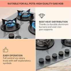 Klarstein Firetale Gas Hob 5-Burner 70 Cm Aluminium Burner Natural Gas/Propane Incl. Hose And Pressure Reducer -Kitchen Supplies Discount Store 97224510 4