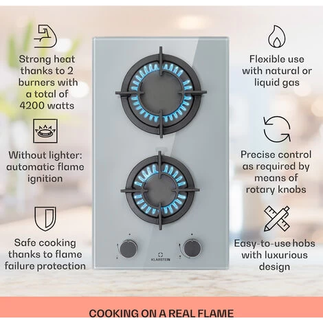 Klarstein Firetale Gas Hob 2-Burner Aluminium Burner Natural Gas/Propane Incl. Hose And Pressure Reducer 4 Klarstein Firetale Gas Hob 2-Burner Aluminium Burner Natural Gas/Propane Incl. Hose And Pressure Reducer - Image 2
